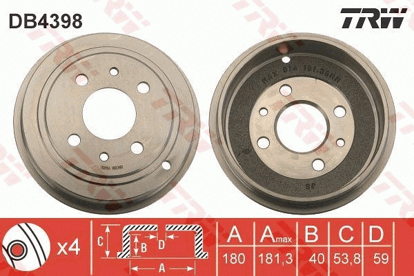 Stabdžių būgnas TRW DB4398