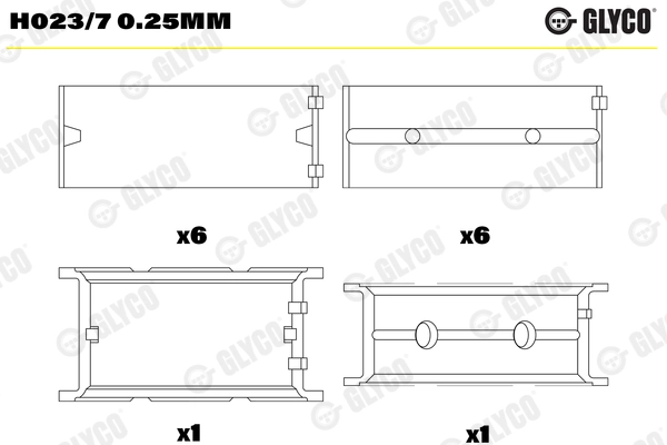 Alkūninio veleno pagrindiniai guoliai GLYCO H023/7 0.25mm