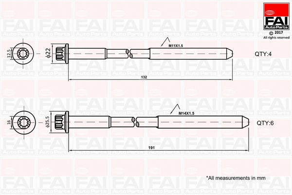 Cil. galvutės varžtų kompl. FAI AutoParts B1625