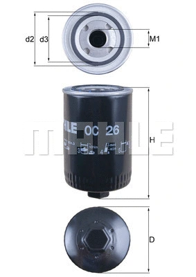 Alyvos filtras MAHLE OC 26