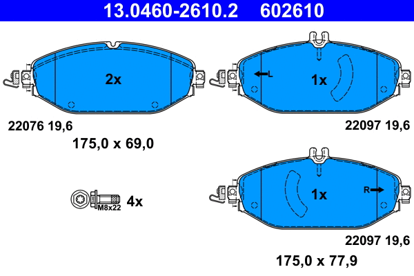 Diskinių stabdžių trinkelių rinkinys ATE 13.0460-2610.2