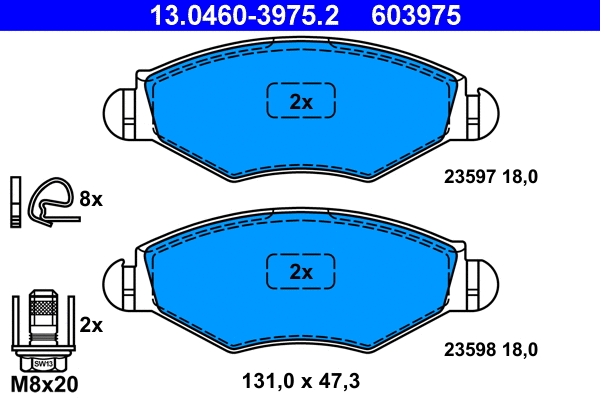 Diskinių stabdžių trinkelių rinkinys ATE 13.0460-3975.2