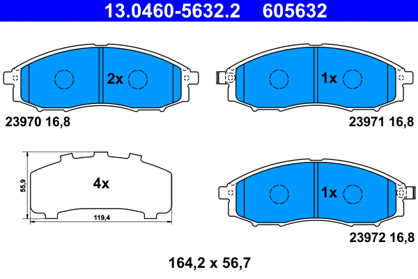 Diskinių stabdžių trinkelių rinkinys ATE 13.0460-5632.2