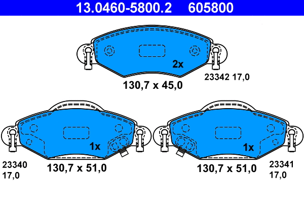 Diskinių stabdžių trinkelių rinkinys ATE 13.0460-5800.2