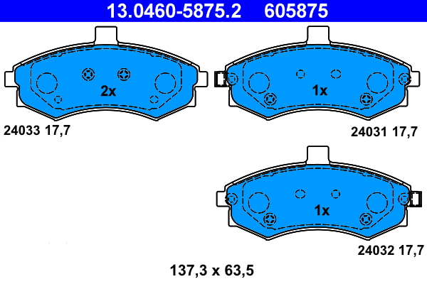 Diskinių stabdžių trinkelių rinkinys ATE 13.0460-5875.2