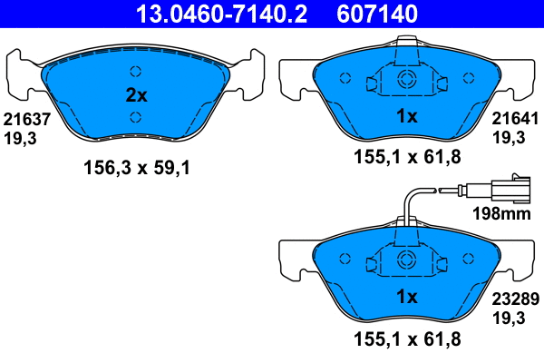 Diskinių stabdžių trinkelių rinkinys ATE 13.0460-7140.2