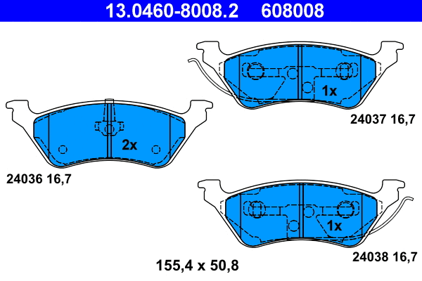 Diskinių stabdžių trinkelių rinkinys ATE 13.0460-8008.2