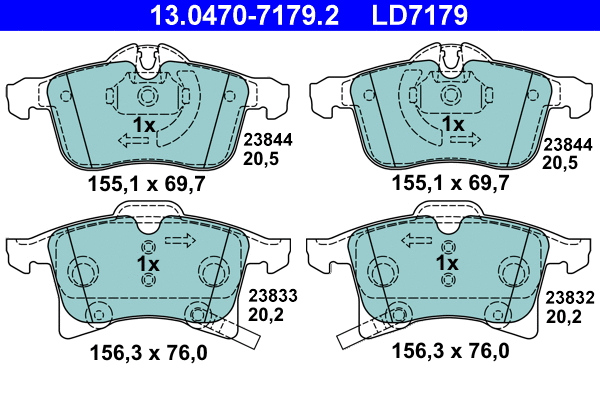 Diskinių stabdžių trinkelių rinkinys ATE 13.0470-7179.2