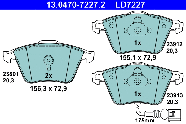 Diskinių stabdžių trinkelių rinkinys ATE 13.0470-7227.2