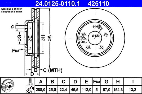 Stabdžių diskas ATE 24.0125-0110.1