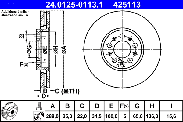 Stabdžių diskas ATE 24.0125-0113.1