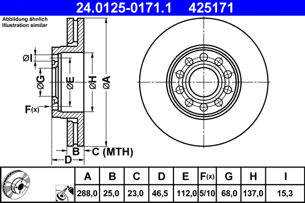 Stabdžių diskas ATE 24.0125-0171.1