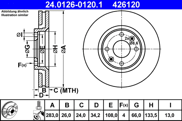 Stabdžių diskas ATE 24.0126-0120.1