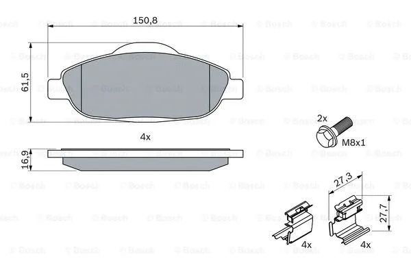 Diskinių stabdžių trinkelių rinkinys BOSCH 0 986 494 261