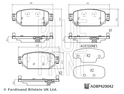 Diskinių stabdžių trinkelių rinkinys BLUE PRINT ADBP420042
