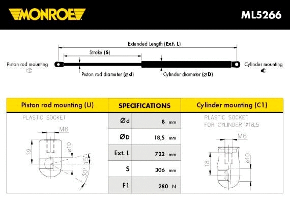 Variklio gaubto dujinė spyruoklė MONROE ML5266