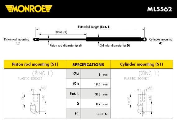 Variklio gaubto dujinė spyruoklė MONROE ML5562