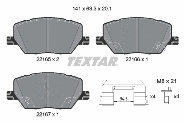 Diskinių stabdžių trinkelių rinkinys TEXTAR 2216503