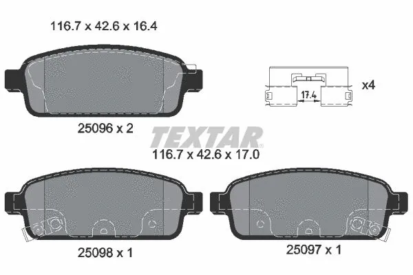 Diskinių stabdžių trinkelių rinkinys TEXTAR 2509602