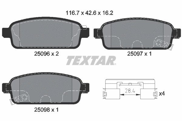 Diskinių stabdžių trinkelių rinkinys TEXTAR 2509606