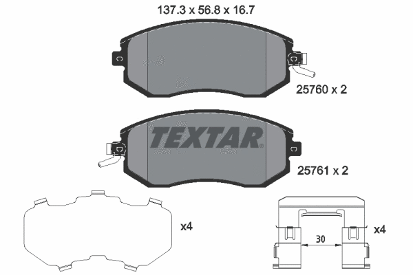 Diskinių stabdžių trinkelių rinkinys TEXTAR 2576001