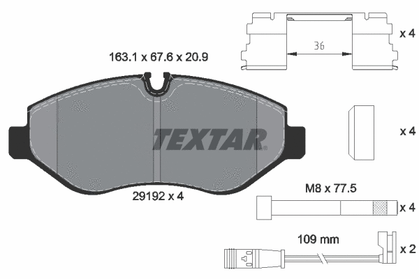 Diskinių stabdžių trinkelių rinkinys TEXTAR 2919202