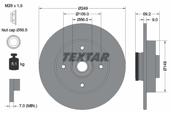 Stabdžių diskas TEXTAR 92202103