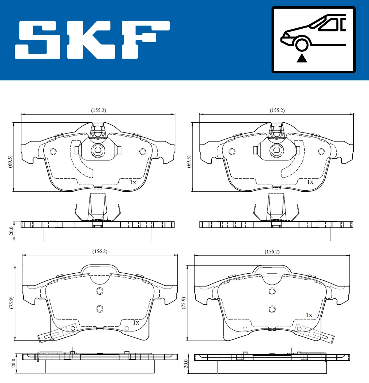 Diskinių stabdžių trinkelių rinkinys SKF VKBP 80043 A