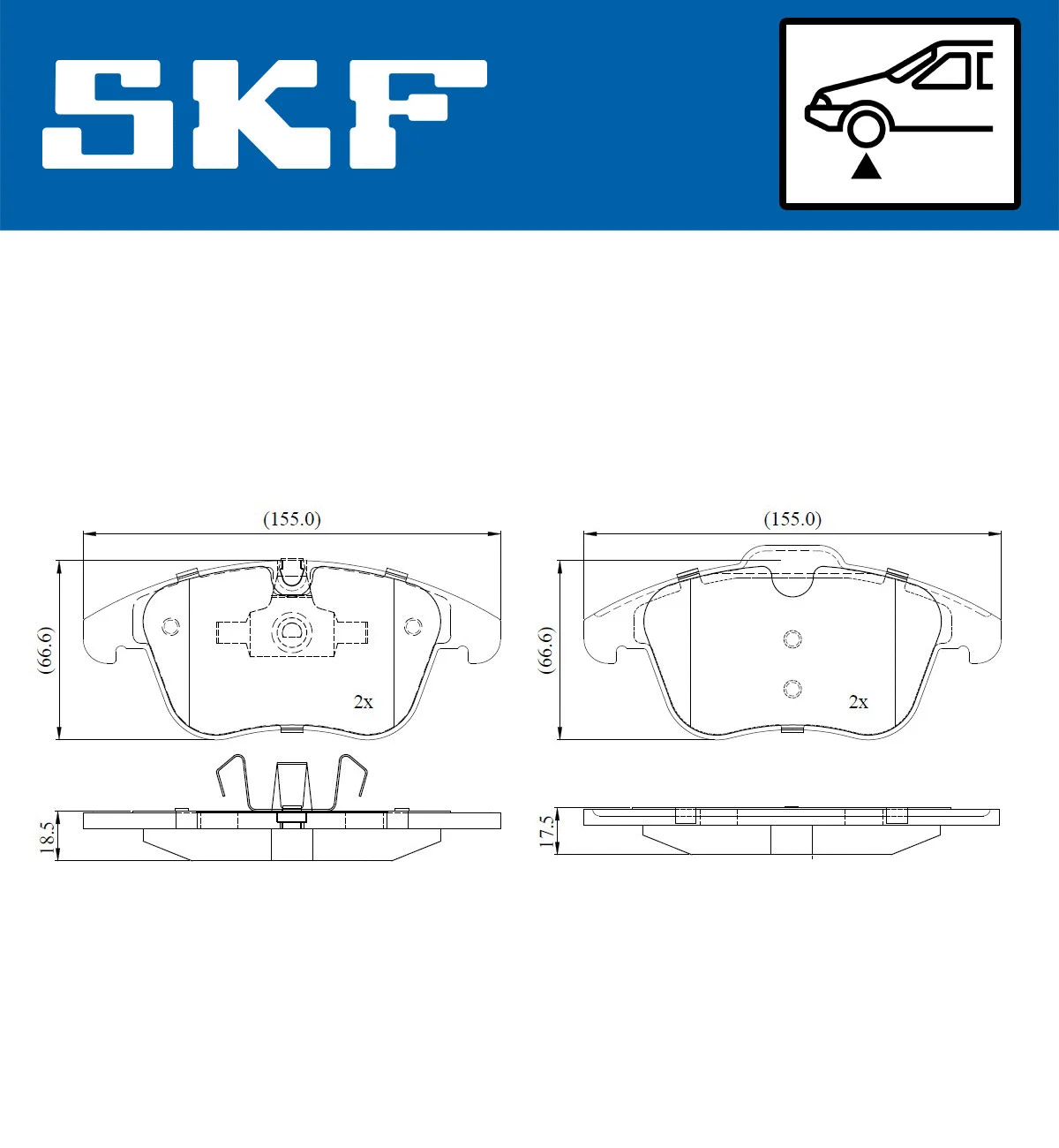 Diskinių stabdžių trinkelių rinkinys SKF VKBP 80155 E