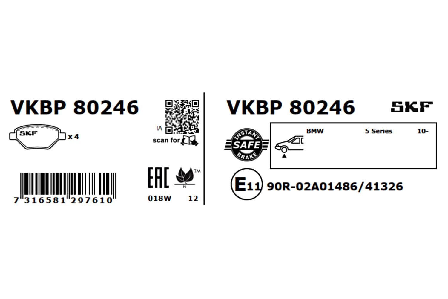 Diskinių stabdžių trinkelių rinkinys SKF VKBP 80246