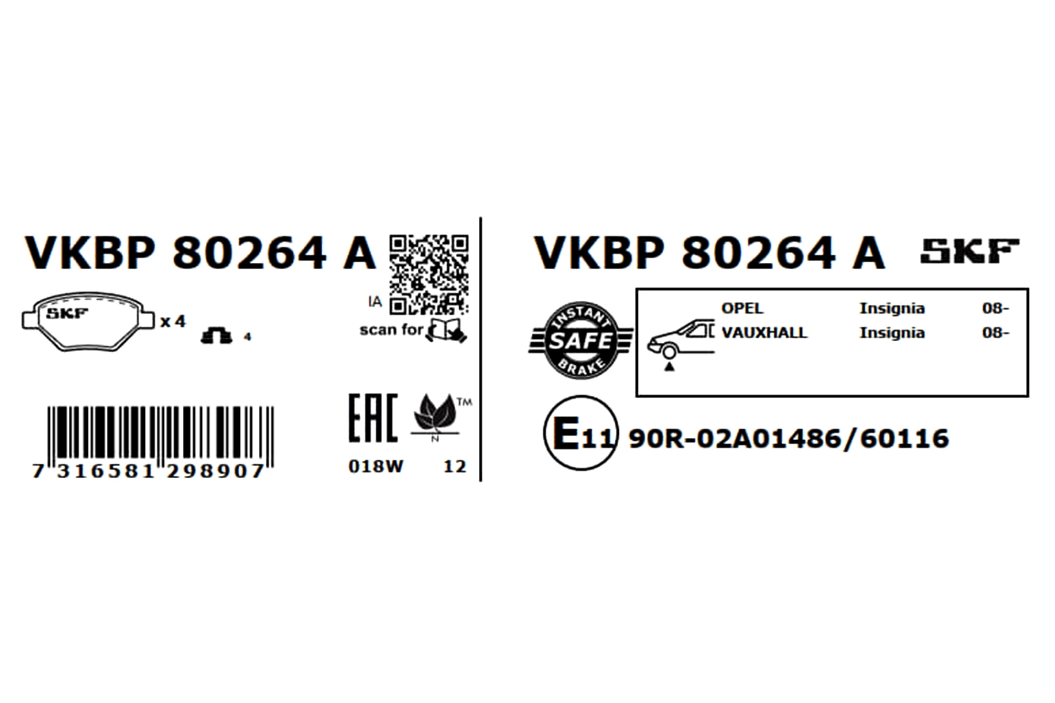 Diskinių stabdžių trinkelių rinkinys SKF VKBP 80264 A
