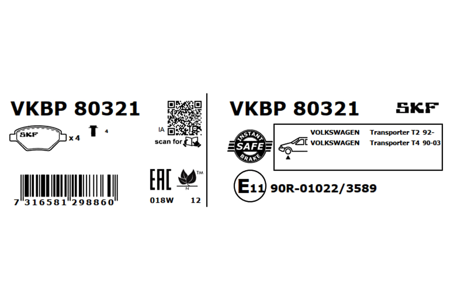 Diskinių stabdžių trinkelių rinkinys SKF VKBP 80321