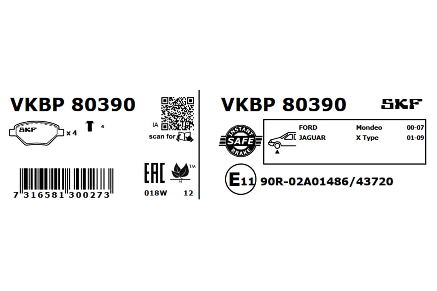 Diskinių stabdžių trinkelių rinkinys SKF VKBP 80390
