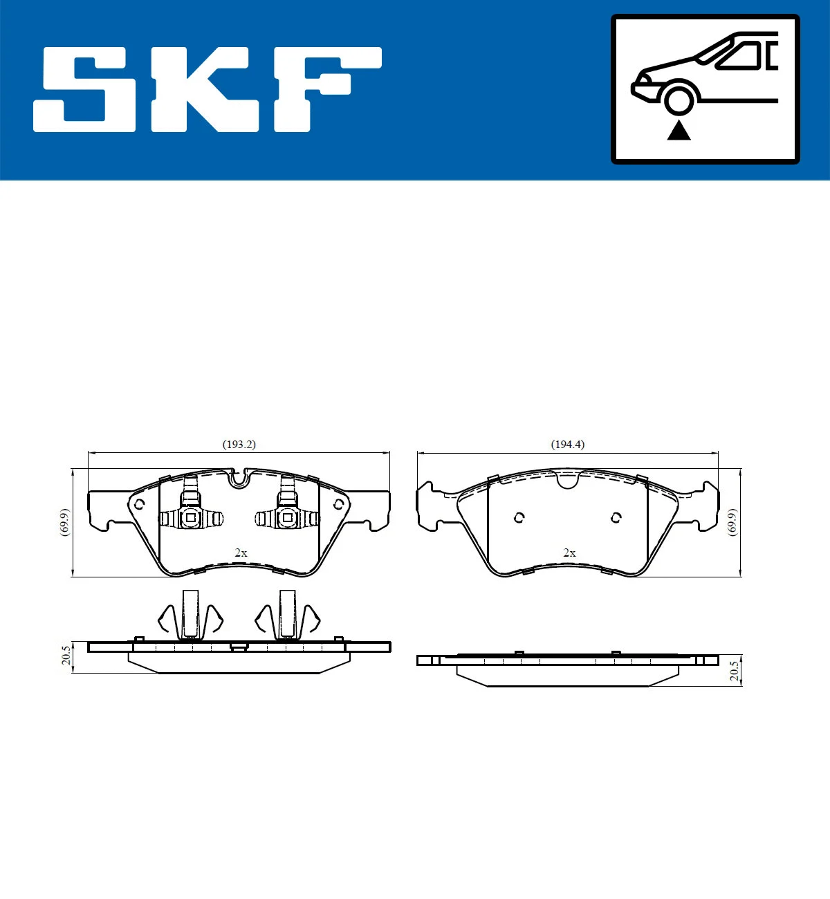 Diskinių stabdžių trinkelių rinkinys SKF VKBP 80402
