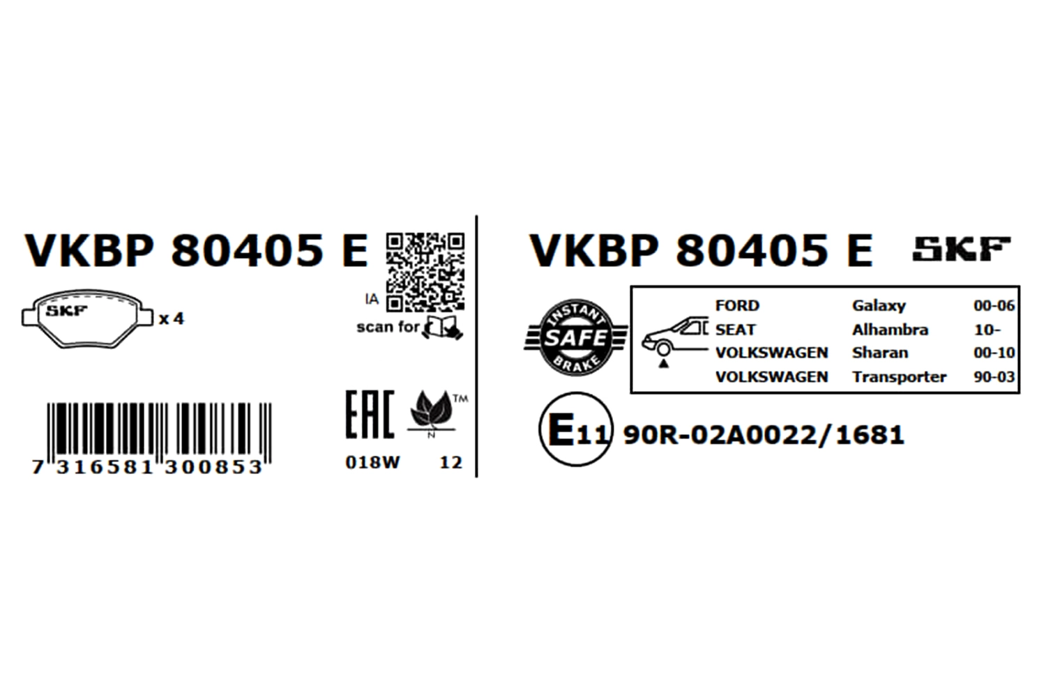 Diskinių stabdžių trinkelių rinkinys SKF VKBP 80405 E