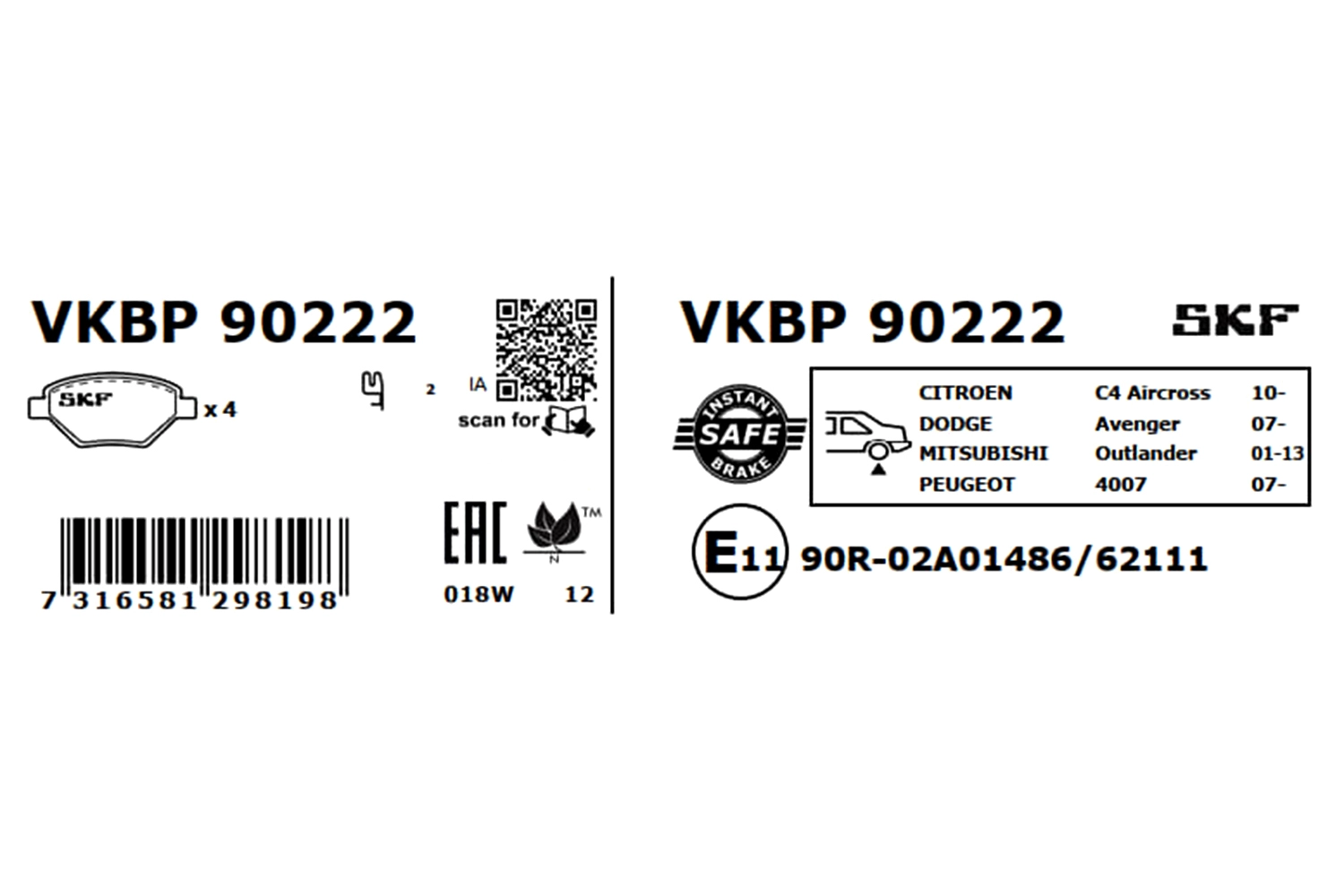 Diskinių stabdžių trinkelių rinkinys SKF VKBP 90222