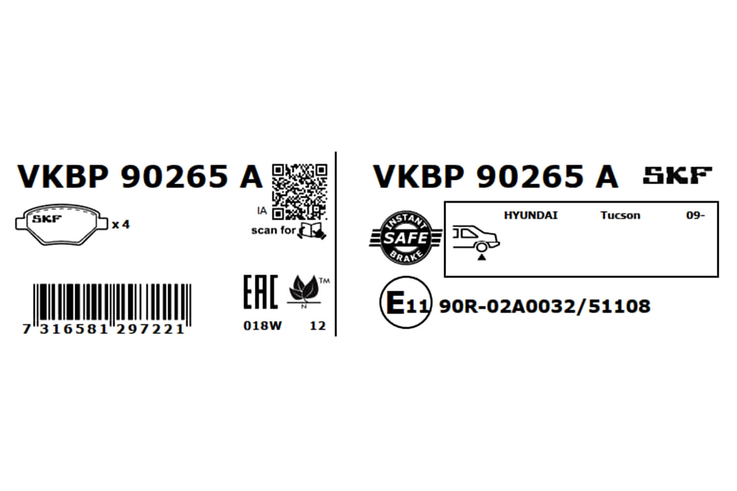 Diskinių stabdžių trinkelių rinkinys SKF VKBP 90265 A