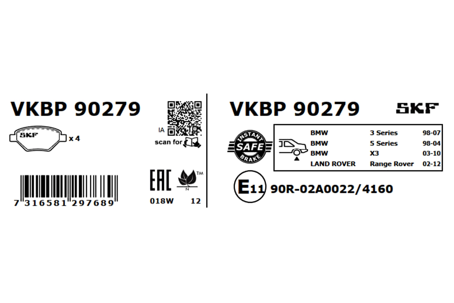 Diskinių stabdžių trinkelių rinkinys SKF VKBP 90279