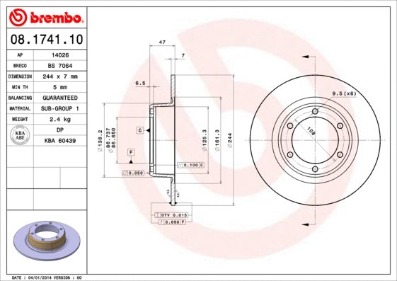 Stabdžių diskas BREMBO 08.1741.10