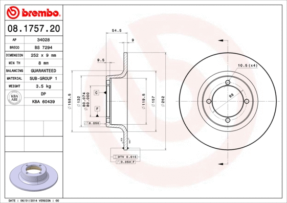 Stabdžių diskas BREMBO 08.1757.20