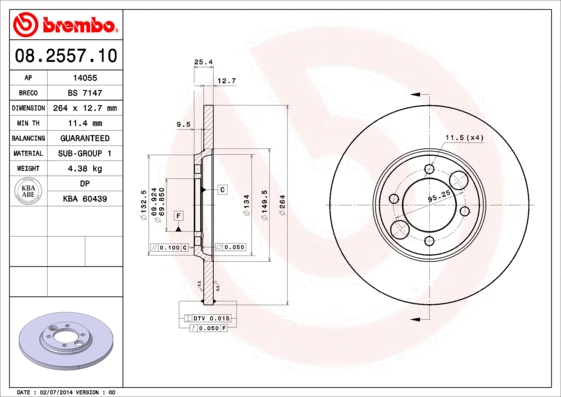 Stabdžių diskas BREMBO 08.2557.10