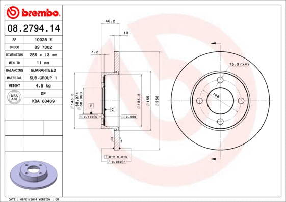 Stabdžių diskas BREMBO 08.2794.14