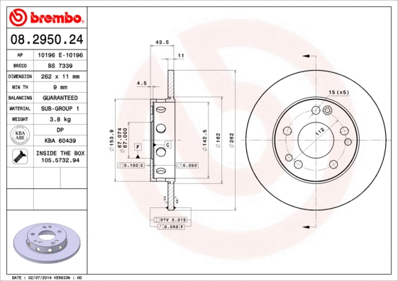 Stabdžių diskas BREMBO 08.2950.24