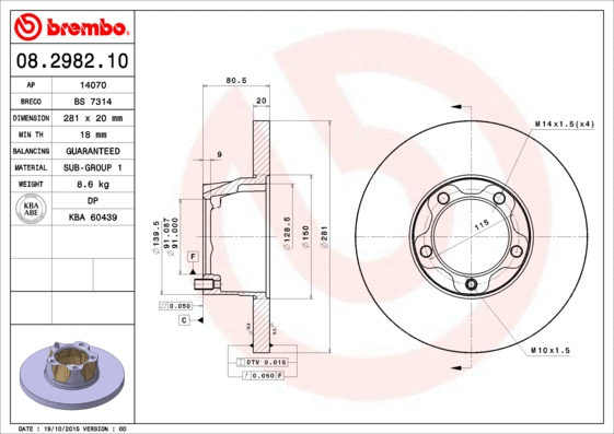 Stabdžių diskas BREMBO 08.2982.10