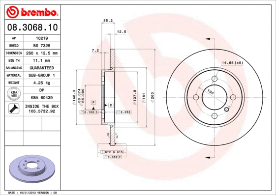 Stabdžių diskas BREMBO 08.3068.10