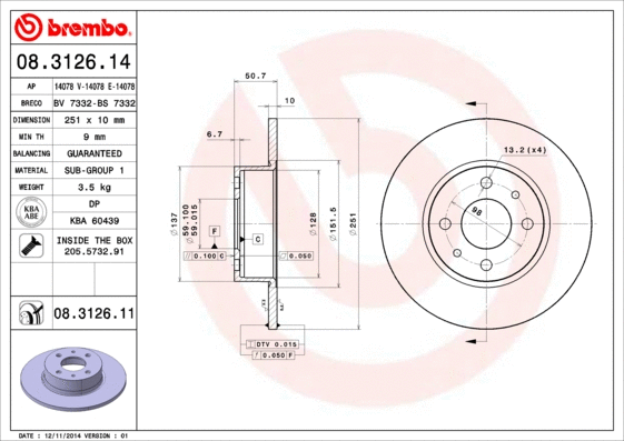 Stabdžių diskas BREMBO 08.3126.11