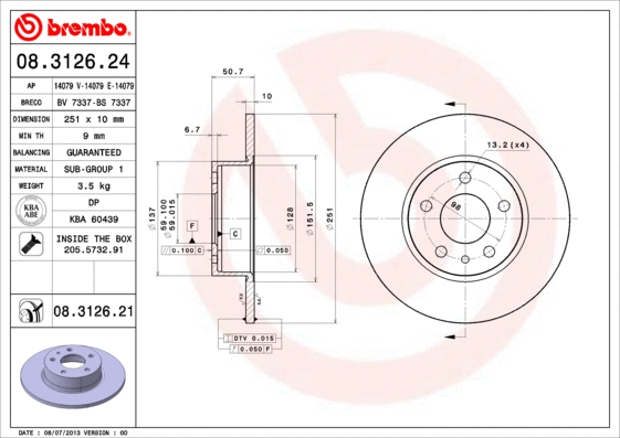 Stabdžių diskas BREMBO 08.3126.21