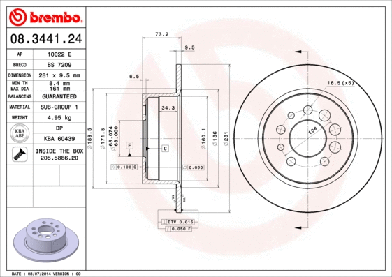 Stabdžių diskas BREMBO 08.3441.24