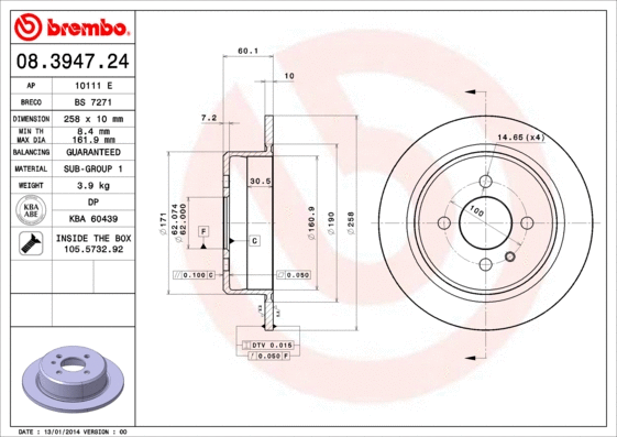 Stabdžių diskas BREMBO 08.3947.24