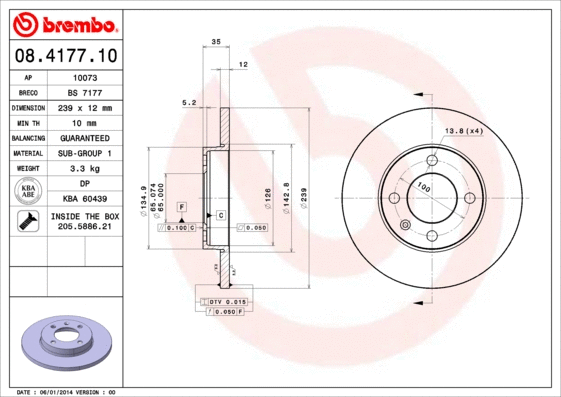 Stabdžių diskas BREMBO 08.4177.10